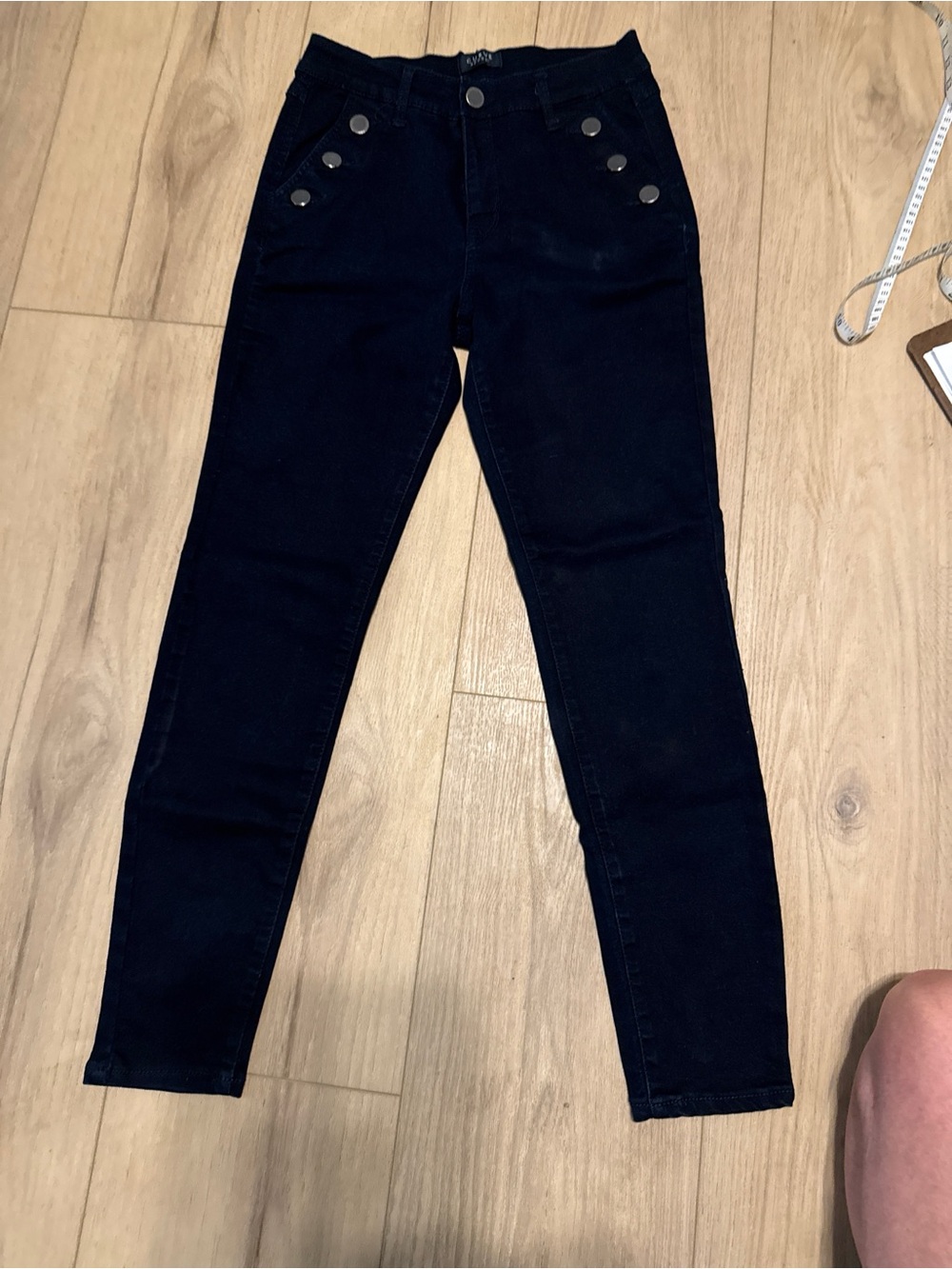 Forever 21 Navy-Black Skinny Jeans with Front Button Accents